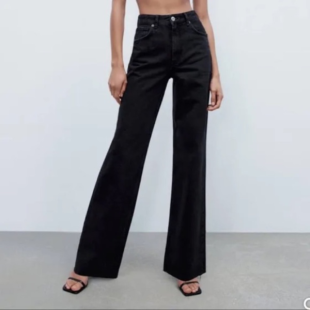 Zara black wide leg high rise jeans NWT